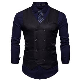 Men's Suit Vest Slim Fit Double Breasted Dress Vest (Color: BLACK, size: XL)