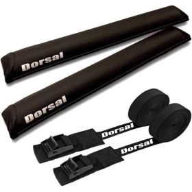 DORSAL Sunguard (No Fade) Aero Roof Rack Pads and 15 ft Straps for Car Surfboard Kayak SUP Snowboard (Color: BLACK, size: 28")
