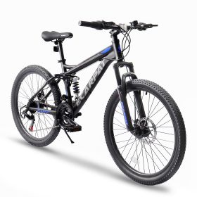 Ecarpat Mountain Bike 24 Inch Wheels, 21-Speed Full Suspension Mens Womens Trail Commuter City Mountain Bike (Color: as Pic)