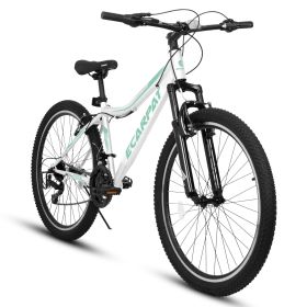 A26208 Ecarpat 26 Inch Mountain Bike, 21-Speed V-Brake, Front Suspension, Carbon Steel Frame Mountain Bike For Teenagers Girls Women Bicycles (Color: as Pic)