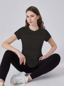 Women Plain Short Sleeve Top, Breathable Mesh Sports Running T-Shirt, Women's Clothing (Color: BLACK, size: S)