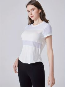 Women Plain Short Sleeve Top, Breathable Mesh Sports Running T-Shirt, Women's Clothing (Color: White, size: M)