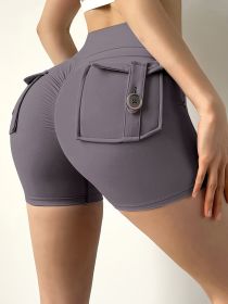 2024 new style nude three-quarter pants sexy yoga pants summer high-waisted peach hip-lifting exercise shorts fitness pants (Color: grey, size: XL)